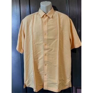 Cubavera Short Sleeve Double Tuck Embroidered Panel Shirt, Polyester Size Large